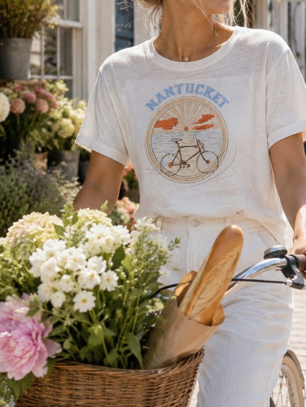 J.Crew Nantucket Linen Tee Small Coastal Quiet Luxury Beachy Graphic Old Money